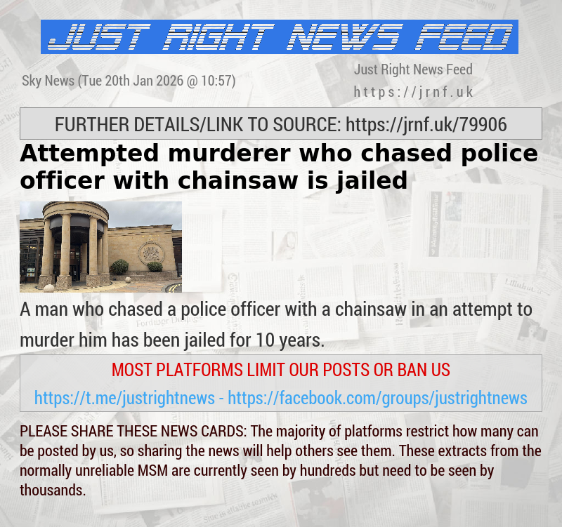 Attempted murderer who chased police officer with chainsaw is jailed