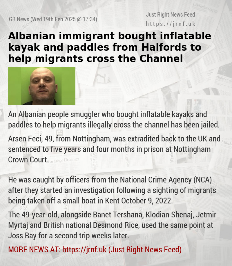 Albanian immigrant bought inflatable kayak and paddles from Halfords to help migrants cross the Channel