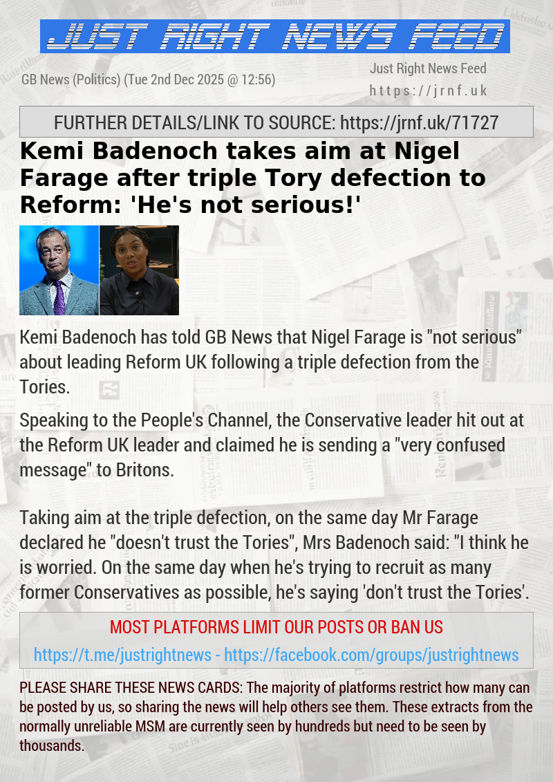 Kemi Badenoch takes aim at Nigel Farage after triple Tory defection to Reform: ’He’s not serious!’