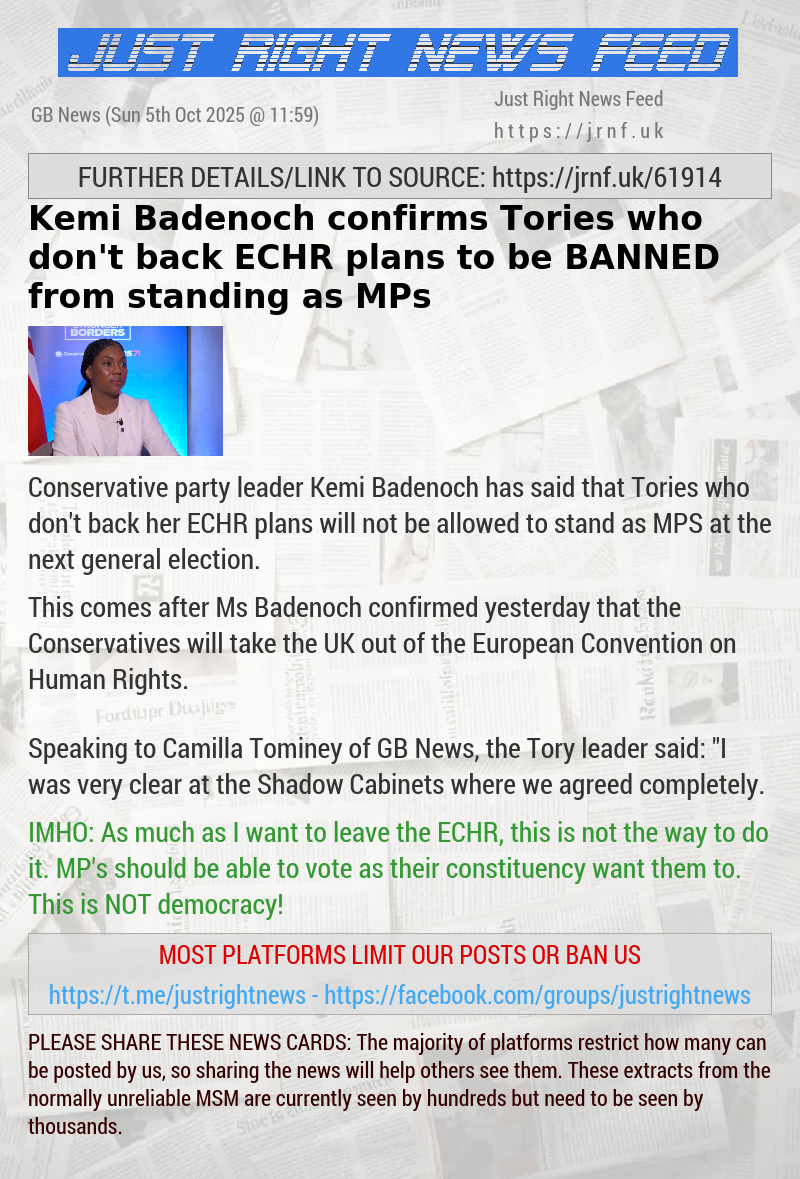 Kemi Badenoch confirms Tories who don’t back ECHR plans to be BANNED from standing as MPs