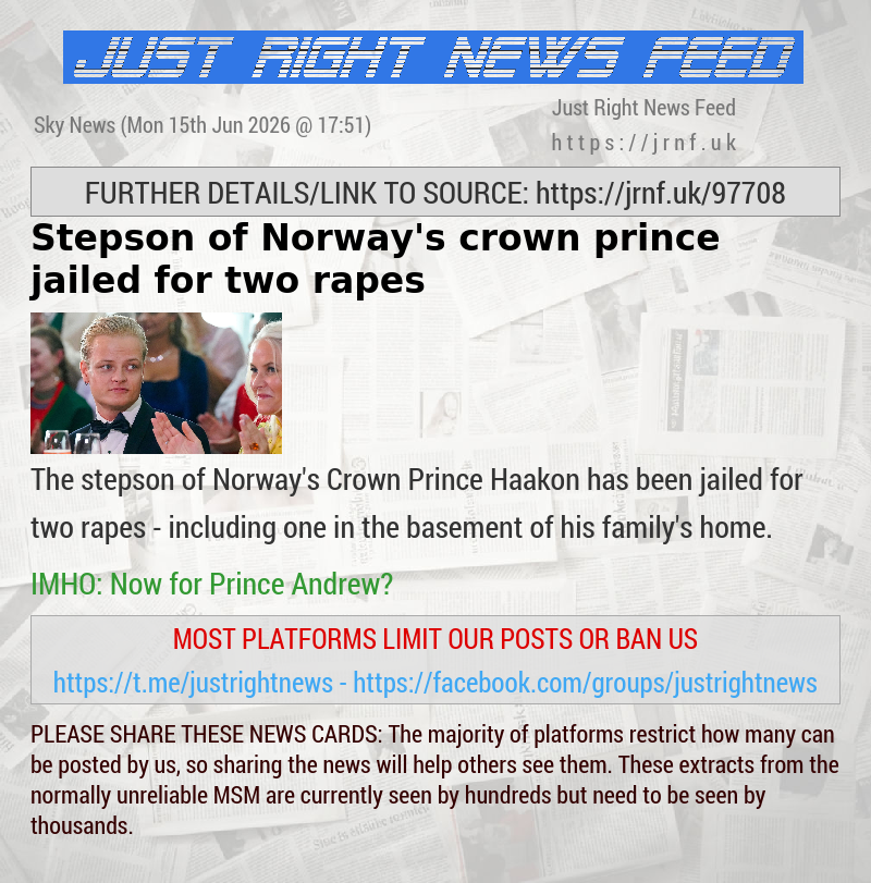 Stepson of Norway’s crown prince jailed for two rapes