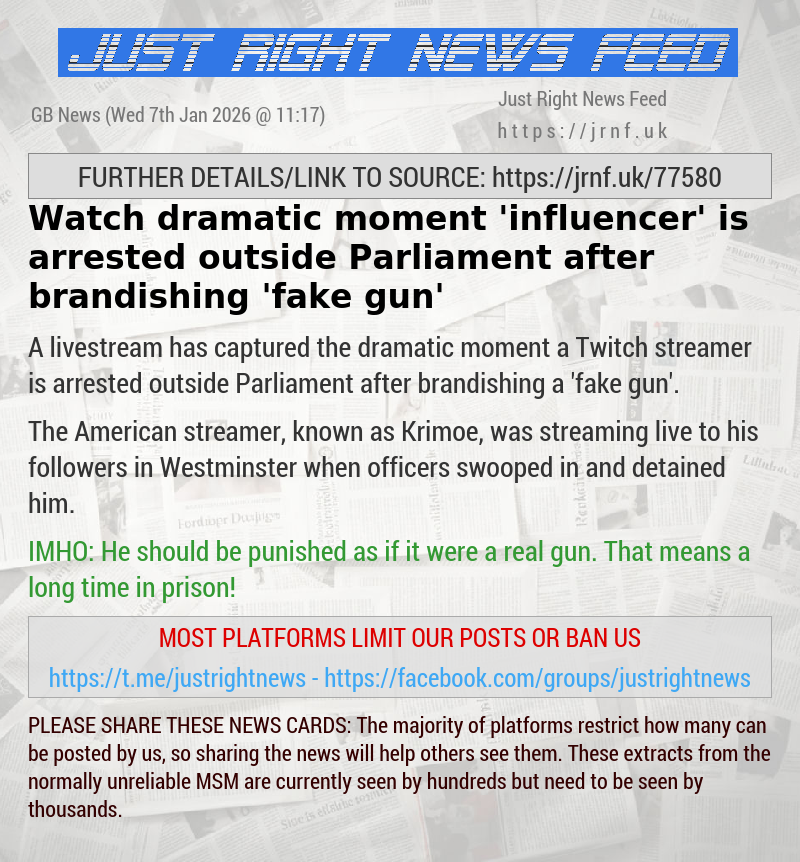 Watch dramatic moment ’influencer’ is arrested outside Parliament after brandishing ’fake gun’