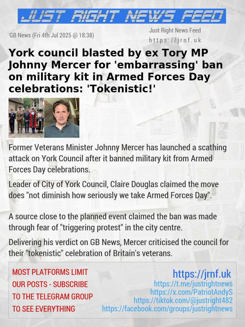 York council blasted by ex—Tory MP Johnny Mercer for ’embarrassing’ ban on military kit in Armed Forces Day celebrations: ’Tokenistic!’