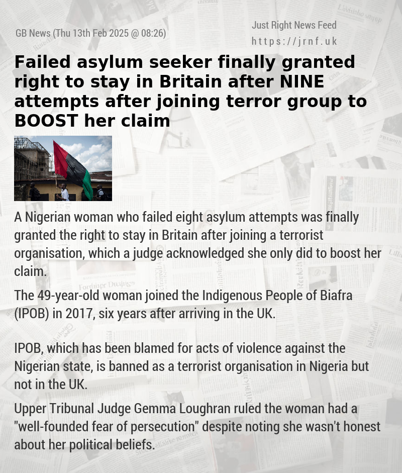 Failed asylum seeker finally granted right to stay in Britain after NINE attempts after joining terror group to BOOST her claim