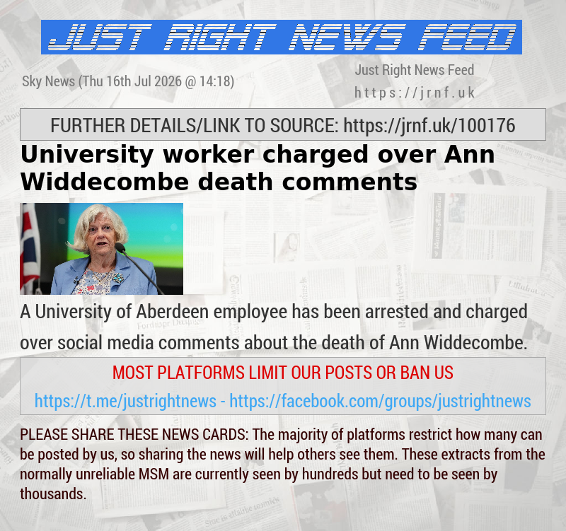 University worker charged over Ann Widdecombe death comments