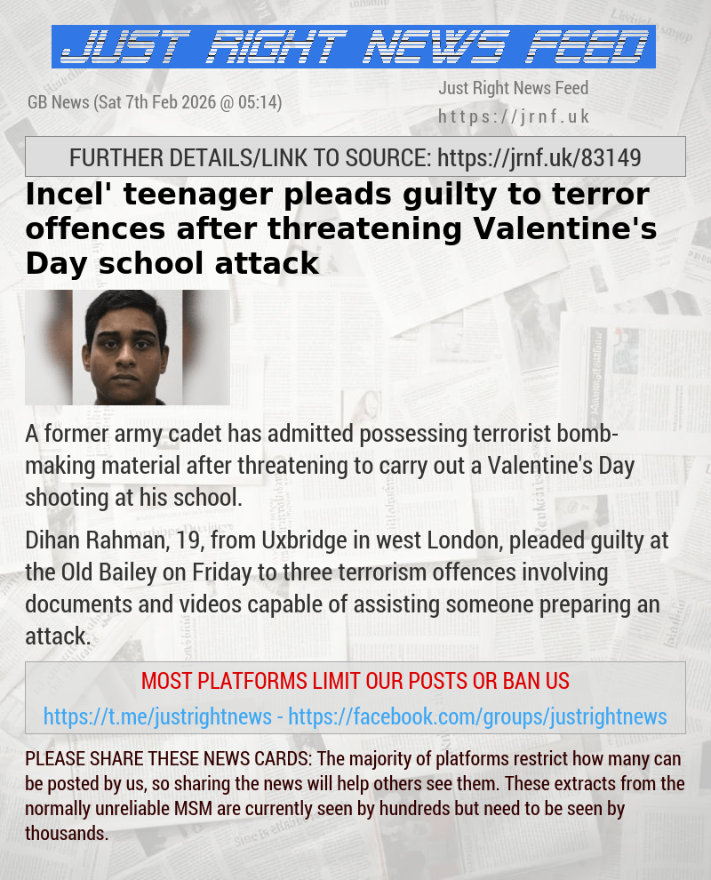 ‘Incel’ teenager pleads guilty to terror offences after threatening Valentine’s Day school attack
