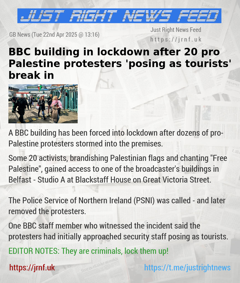 BBC building in lockdown after 20 pro—Palestine protesters ’posing as tourists’ break in
