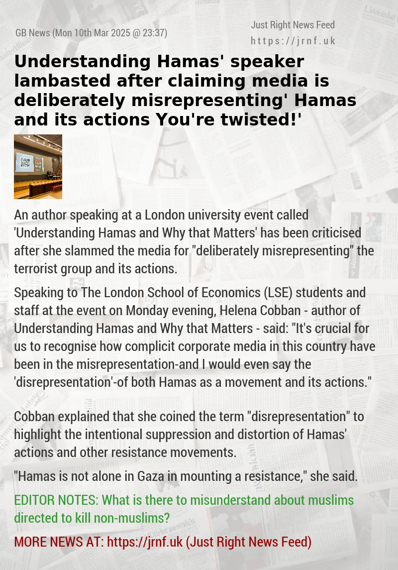 ‘Understanding Hamas’ speaker lambasted after claiming media is ‘deliberately misrepresenting’ Hamas and its actions — ‘You’re twisted!’