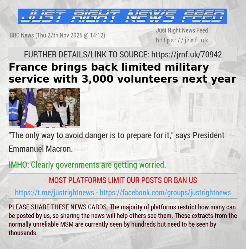 France brings back limited military service with 3,000 volunteers next year