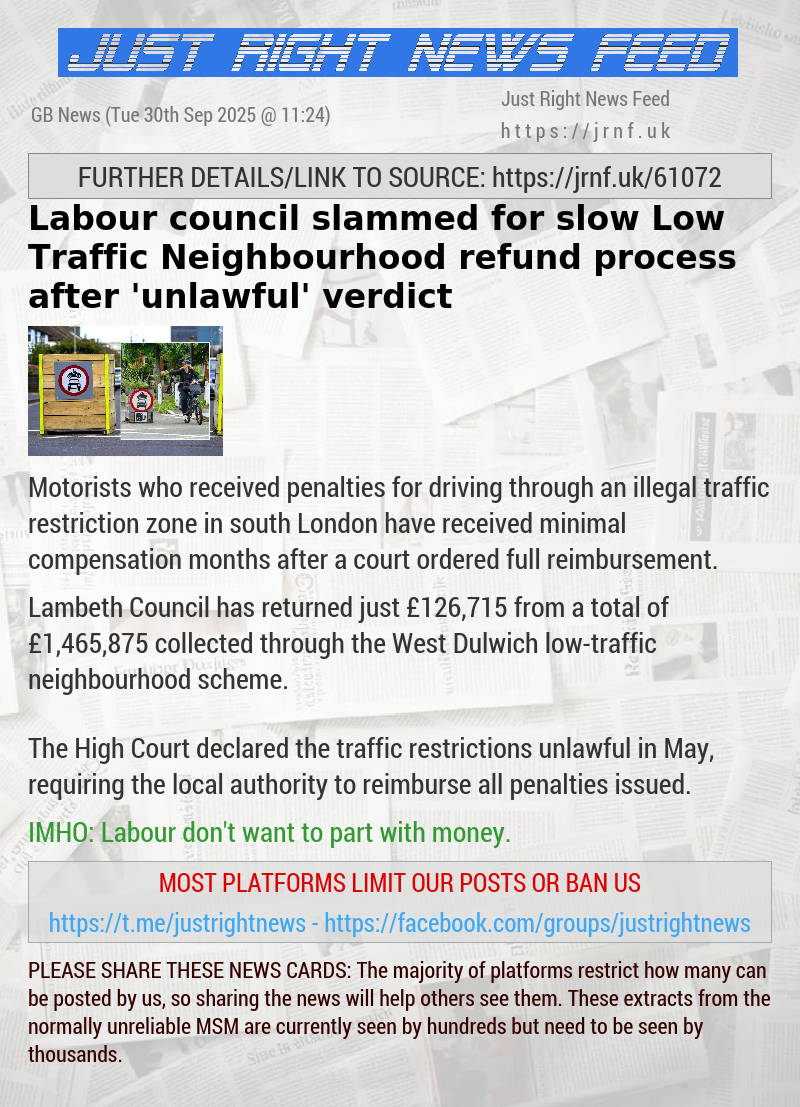 Labour council slammed for slow Low Traffic Neighbourhood refund process after ’unlawful’ verdict