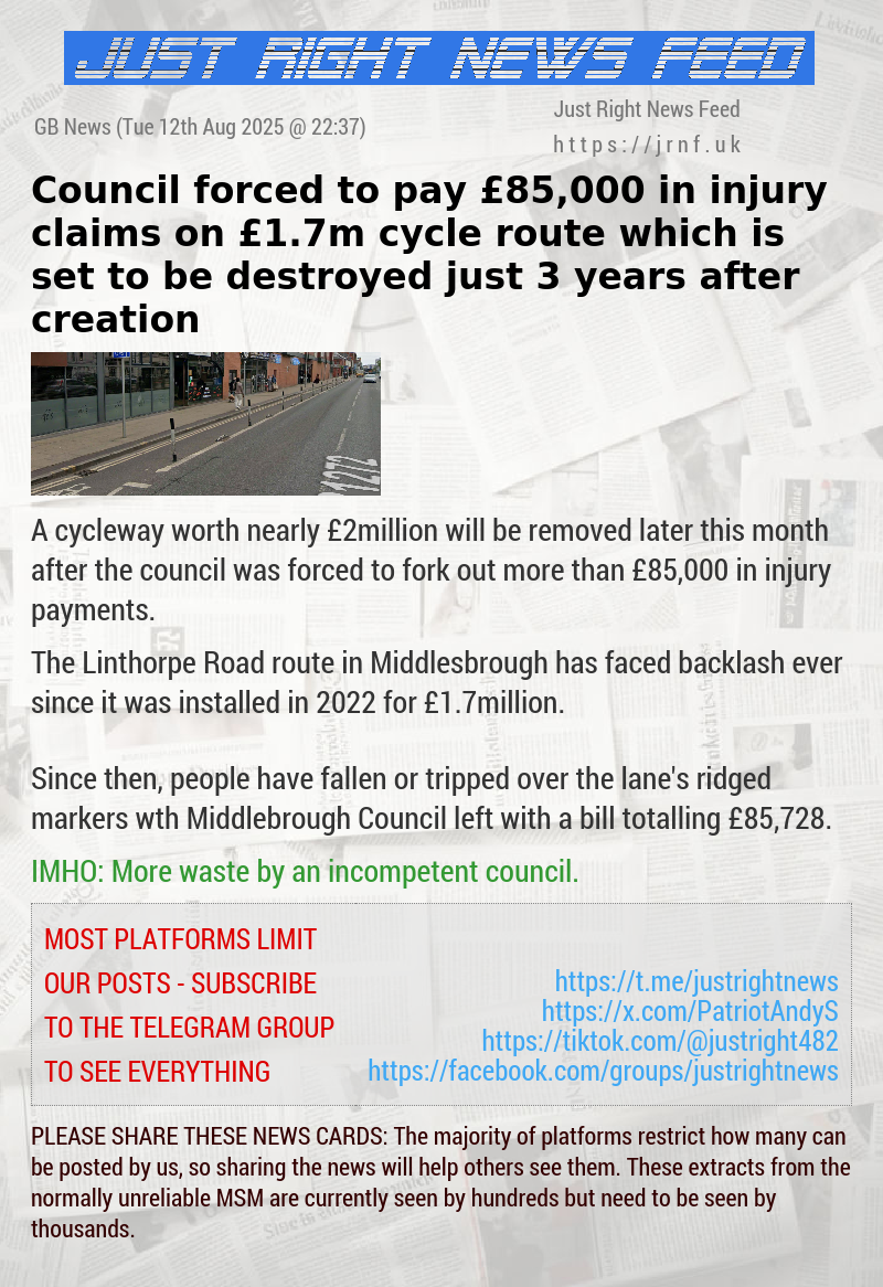 Council forced to pay £85,000 in injury claims on £1.7m cycle route which is set to be destroyed just 3 years after creation