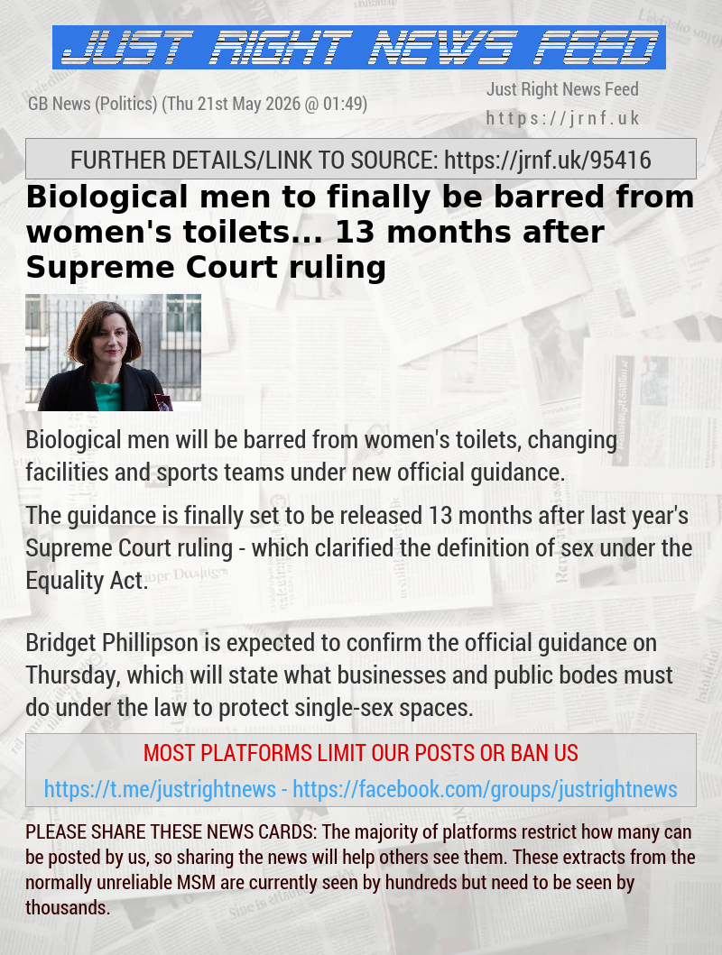 Biological men to finally be barred from women’s toilets... 13 months after Supreme Court ruling