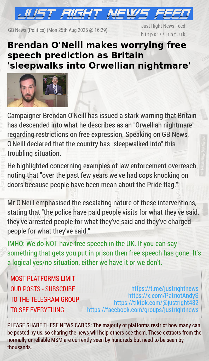 Brendan O’Neill makes worrying free speech prediction as Britain ‘sleepwalks into Orwellian nightmare’