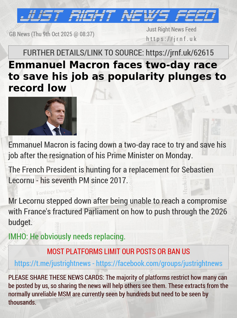 Emmanuel Macron faces two—day race to save his job as popularity plunges to record low