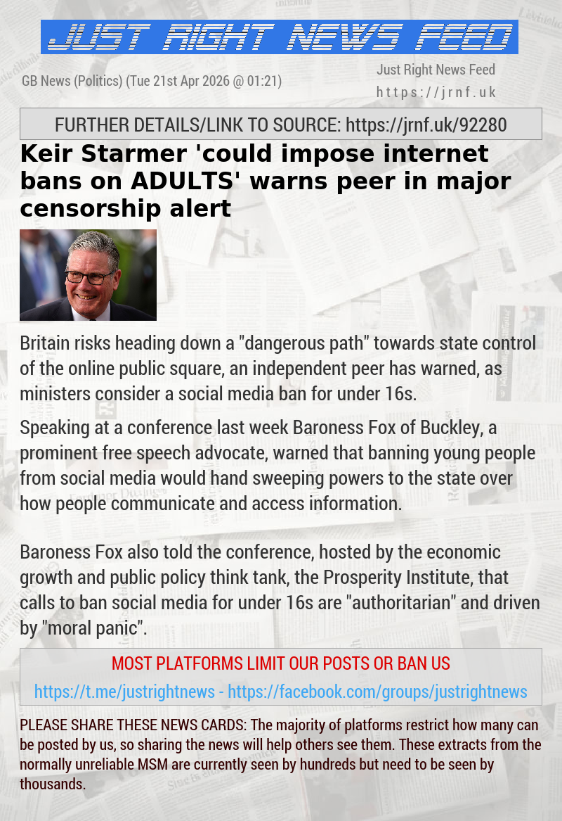 Keir Starmer ’could impose internet bans on ADULTS’ warns peer in major censorship alert