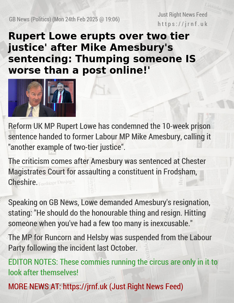 Rupert Lowe erupts over ‘two—tier justice’ after Mike Amesbury’s sentencing: ‘Thumping someone IS worse than a post online!’