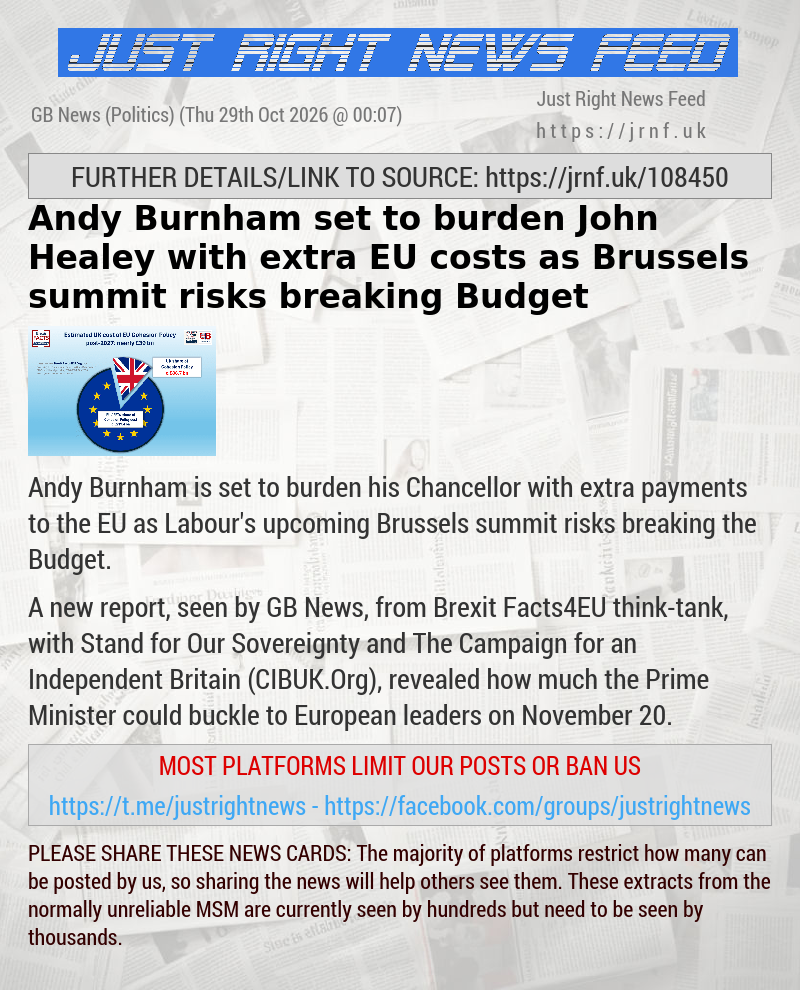 Andy Burnham set to burden John Healey with extra EU costs as Brussels summit risks breaking Budget