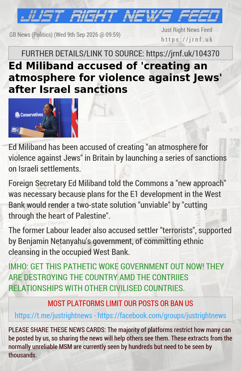 Ed Miliband accused of ’creating an atmosphere for violence against Jews’ after Israel sanctions