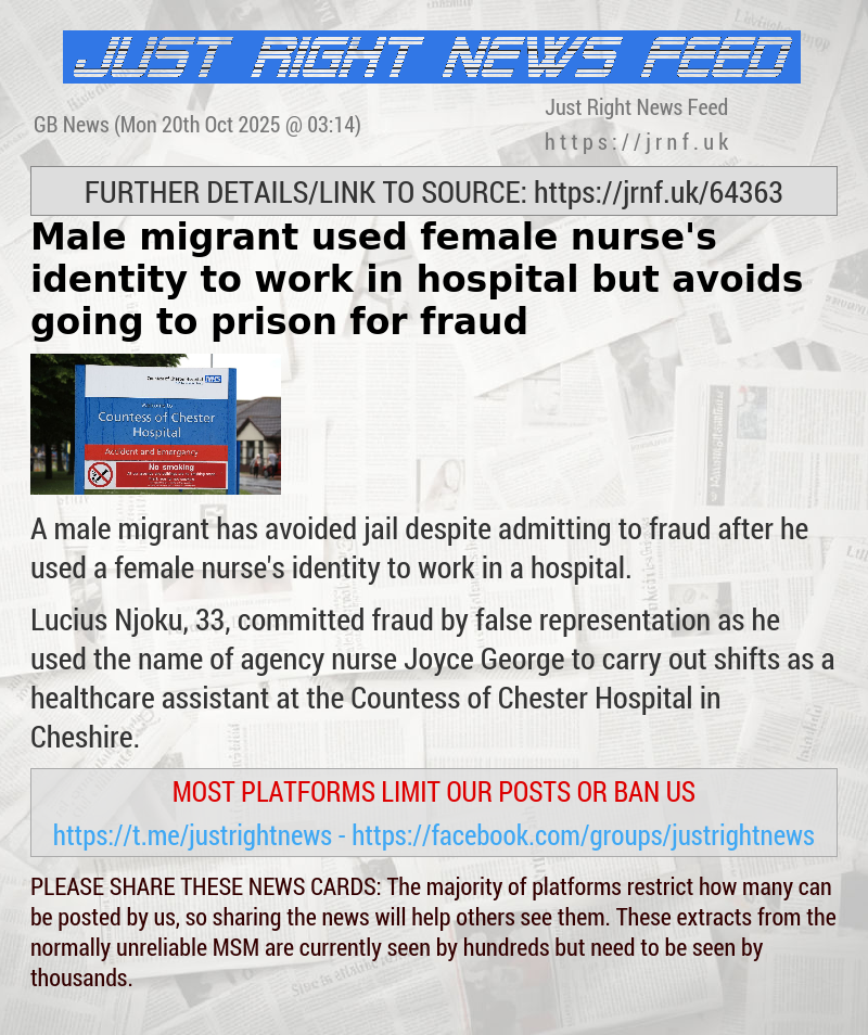 Male migrant used female nurse’s identity to work in hospital but avoids going to prison for fraud