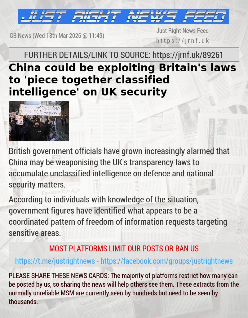 China could be exploiting Britain’s laws to ’piece together classified intelligence’ on UK security