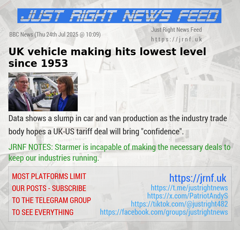 UK vehicle making hits lowest level since 1953