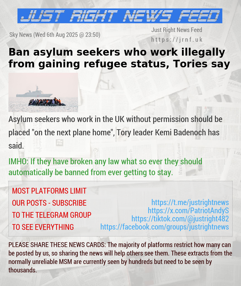 Ban asylum seekers who work illegally from gaining refugee status, Tories say