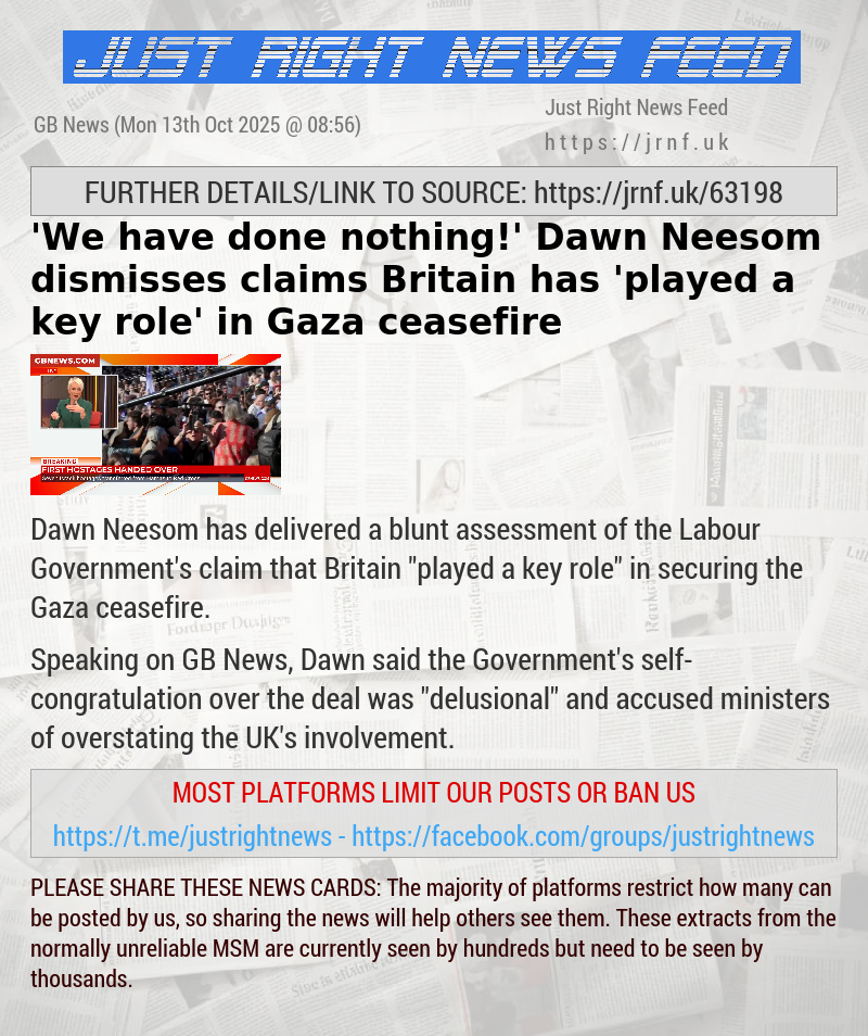 ’We have done nothing!’ Dawn Neesom dismisses claims Britain has ’played a key role’ in Gaza ceasefire