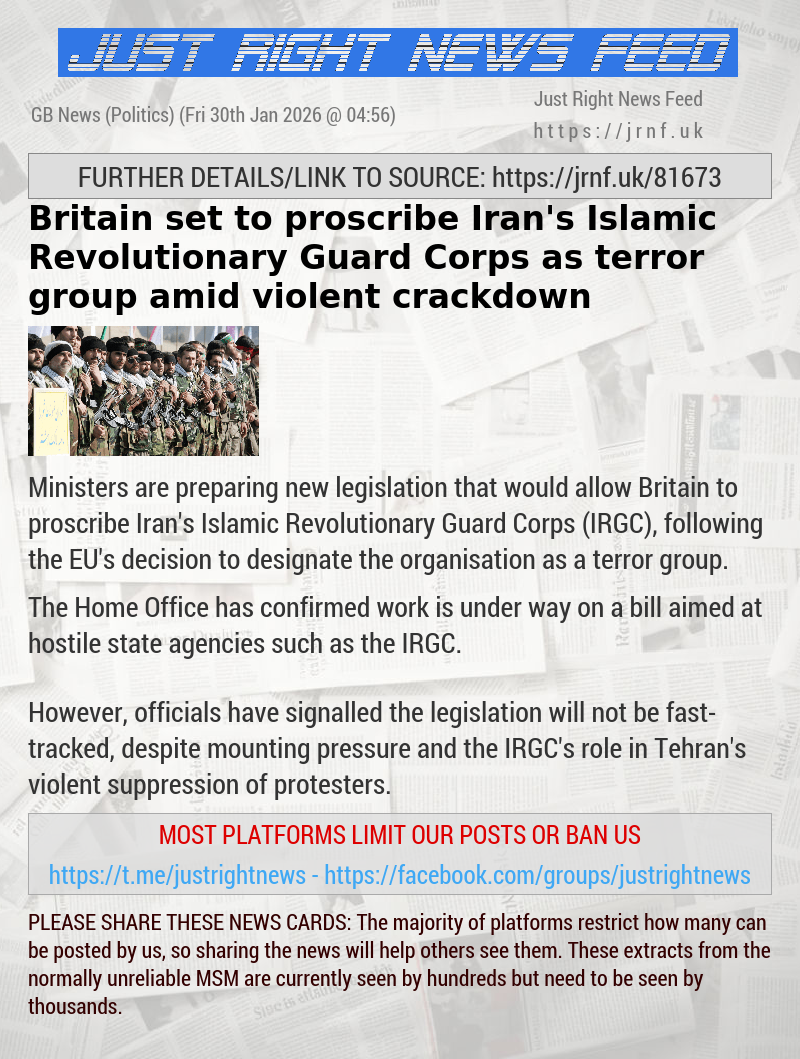 Britain set to proscribe Iran’s Islamic Revolutionary Guard Corps as terror group amid violent crackdown