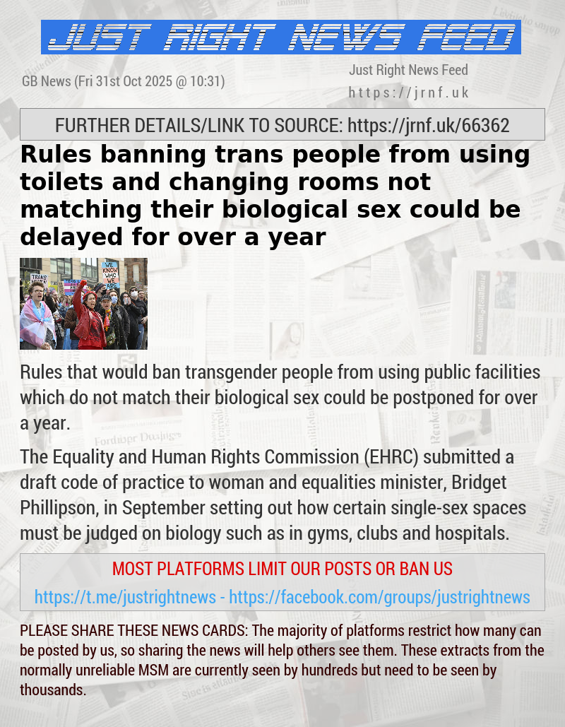 Rules banning trans people from using toilets and changing rooms not matching their biological sex could be delayed for over a year