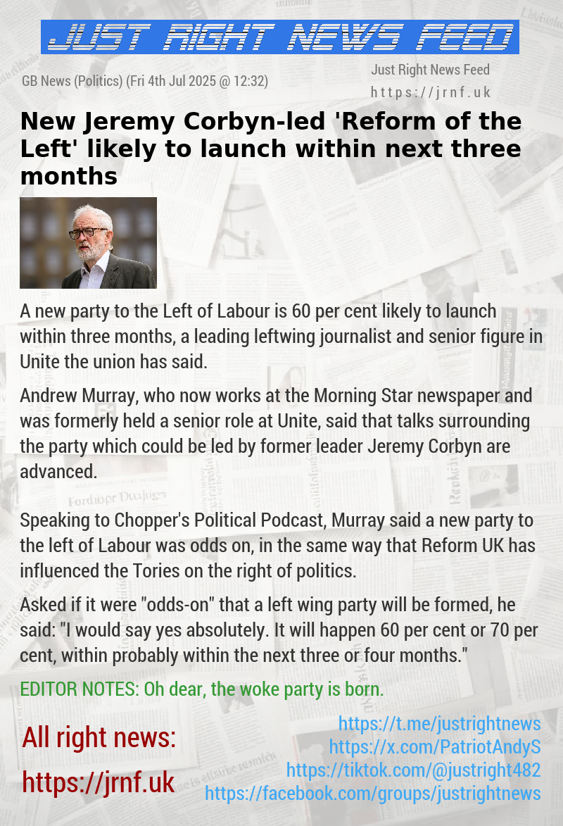 New Jeremy Corbyn—led ’Reform of the Left’ likely to launch within next three months