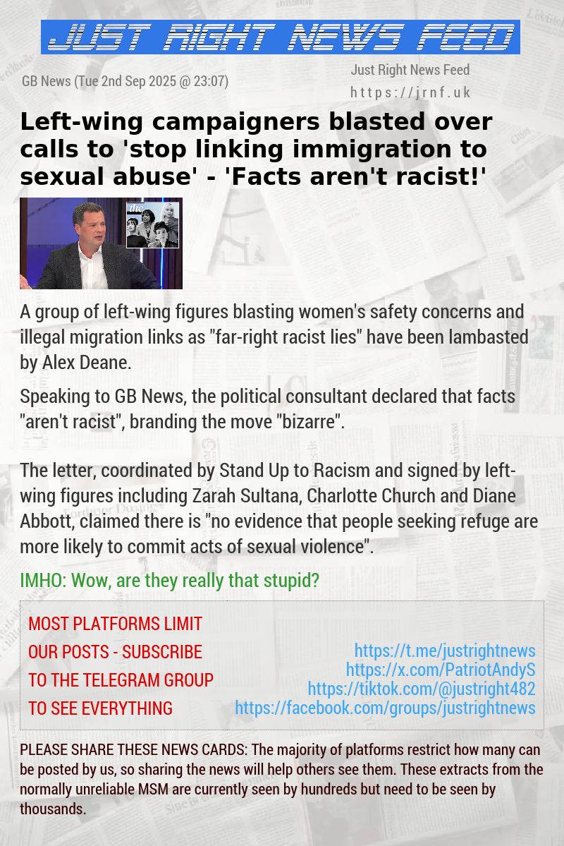 Left—wing campaigners blasted over calls to ’stop linking immigration to sexual abuse’ — ’Facts aren’t racist!’