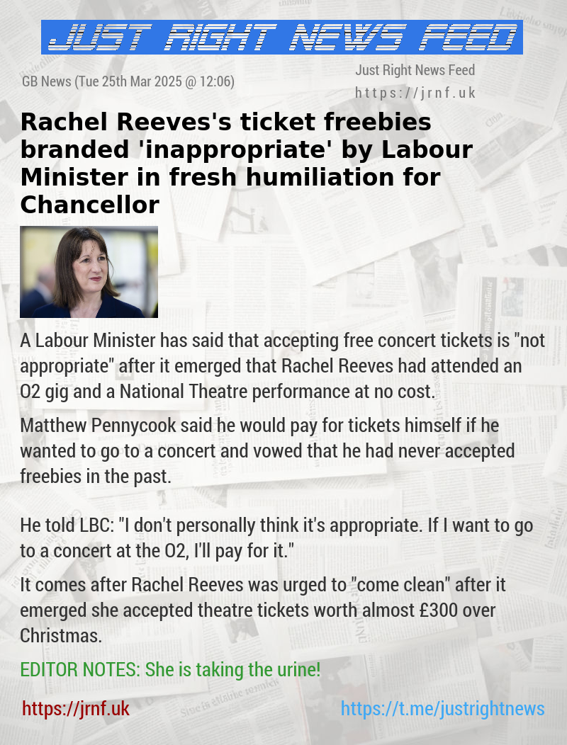 Rachel Reeves’s ticket freebies branded ’inappropriate’ by Labour Minister in fresh humiliation for Chancellor