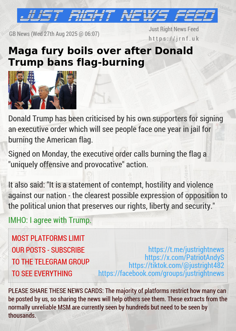 Maga fury boils over after Donald Trump bans flag—burning