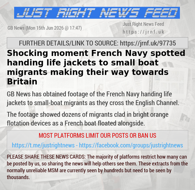 Shocking moment French Navy spotted handing life jackets to small boat migrants making their way towards Britain