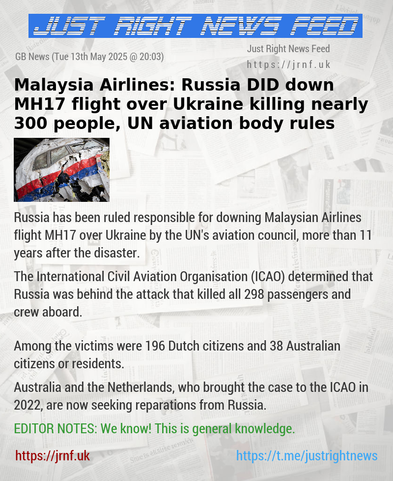 Malaysia Airlines: Russia DID down MH17 flight over Ukraine killing nearly 300 people, UN aviation body rules