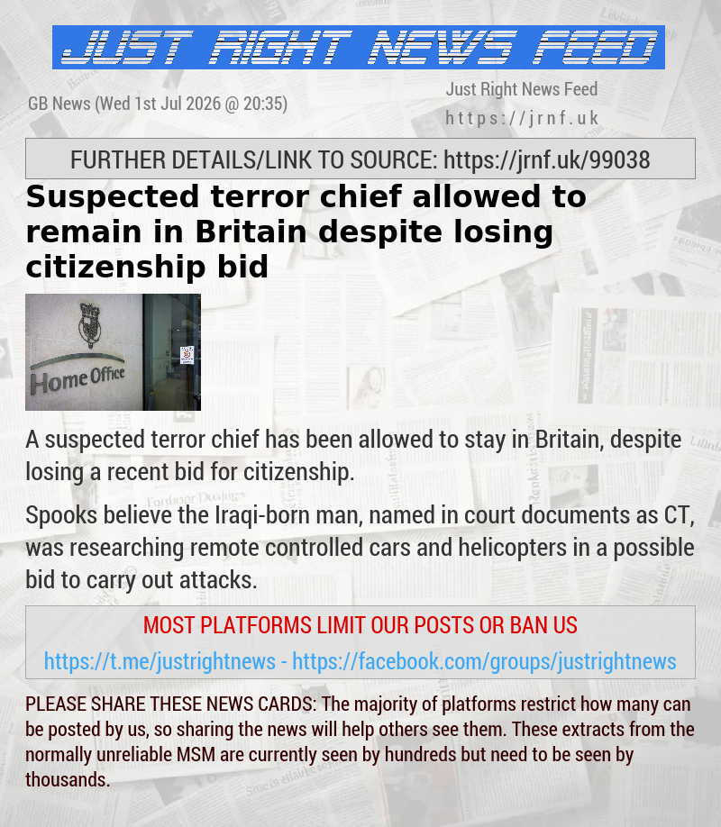 Suspected terror chief allowed to remain in Britain despite losing citizenship bid