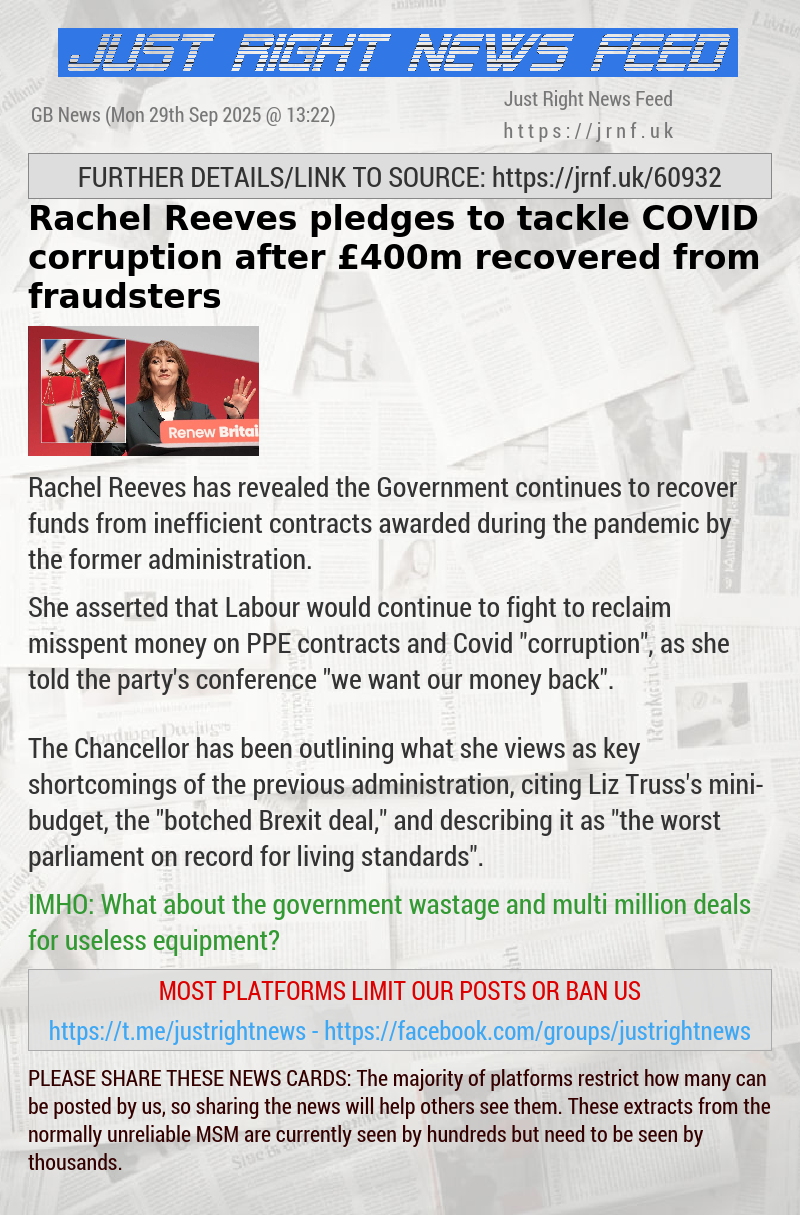 Rachel Reeves pledges to tackle COVID corruption after £400m recovered from fraudsters