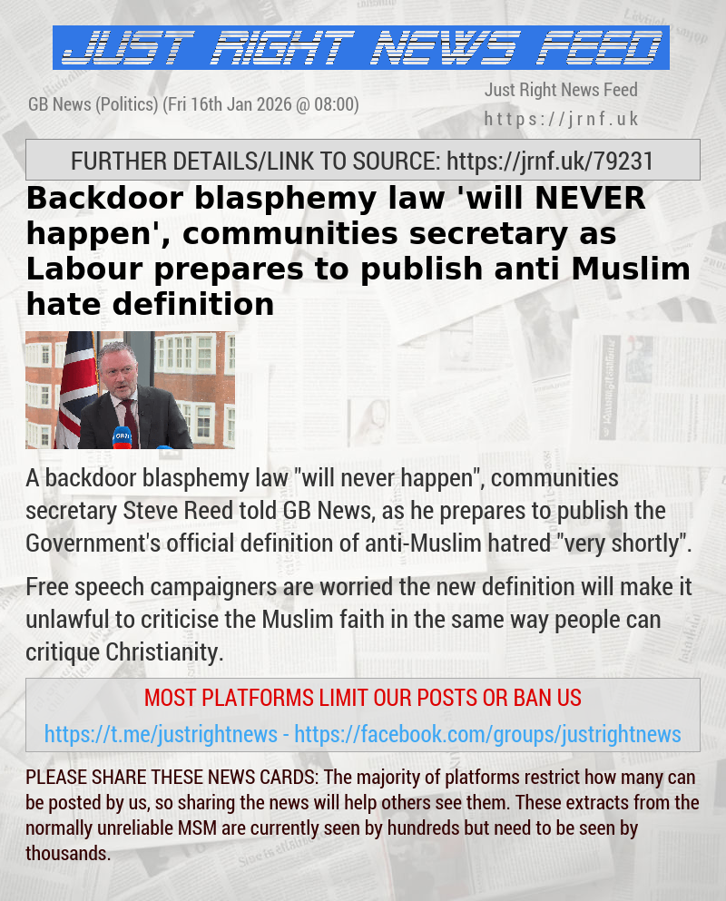 Backdoor blasphemy law ’will NEVER happen’, communities secretary as Labour prepares to publish anti—Muslim hate definition
