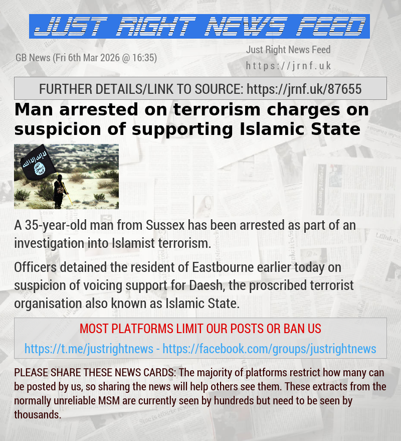 Man arrested on terrorism charges on suspicion of supporting Islamic State