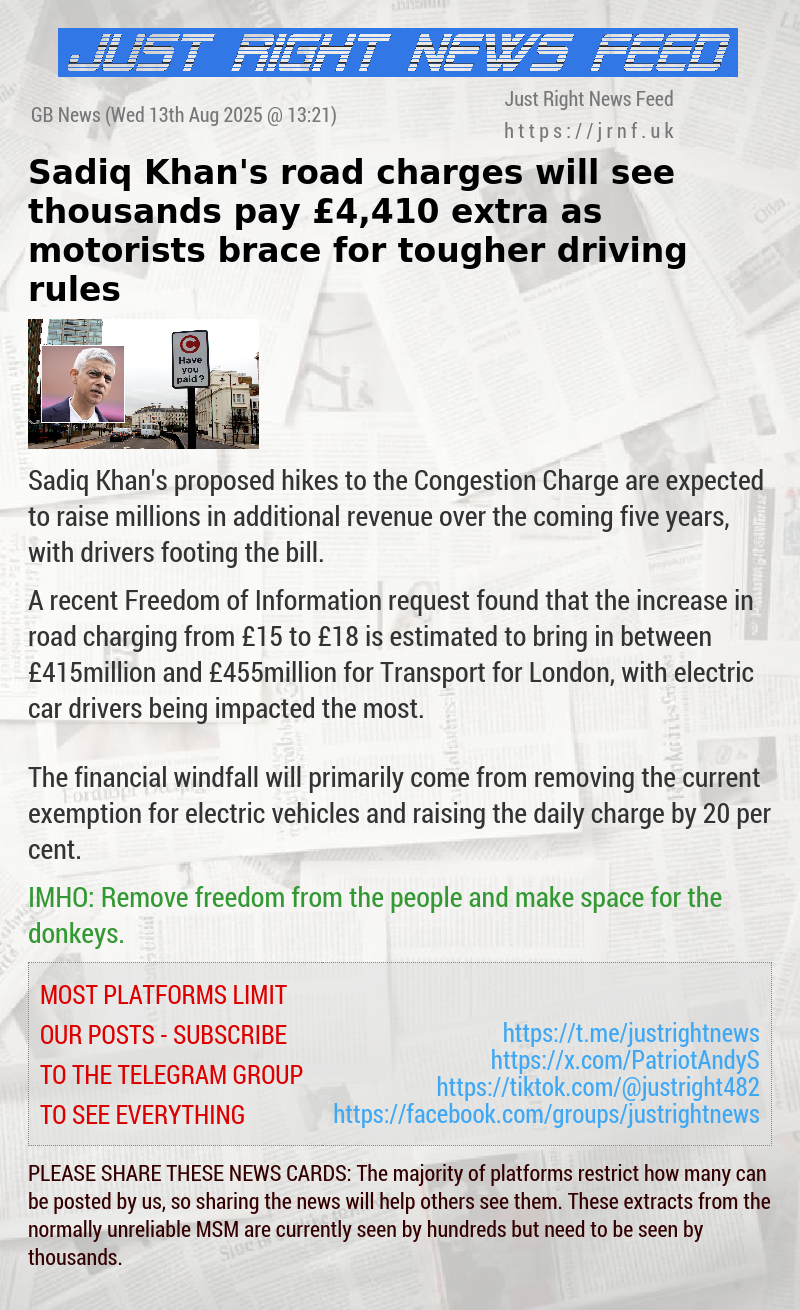 Sadiq Khan’s road charges will see thousands pay &pound;4,410 extra as motorists brace for tougher driving rules