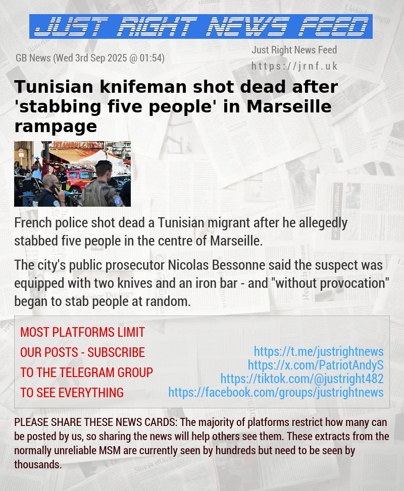 Tunisian knifeman shot dead after ’stabbing five people’ in Marseille rampage