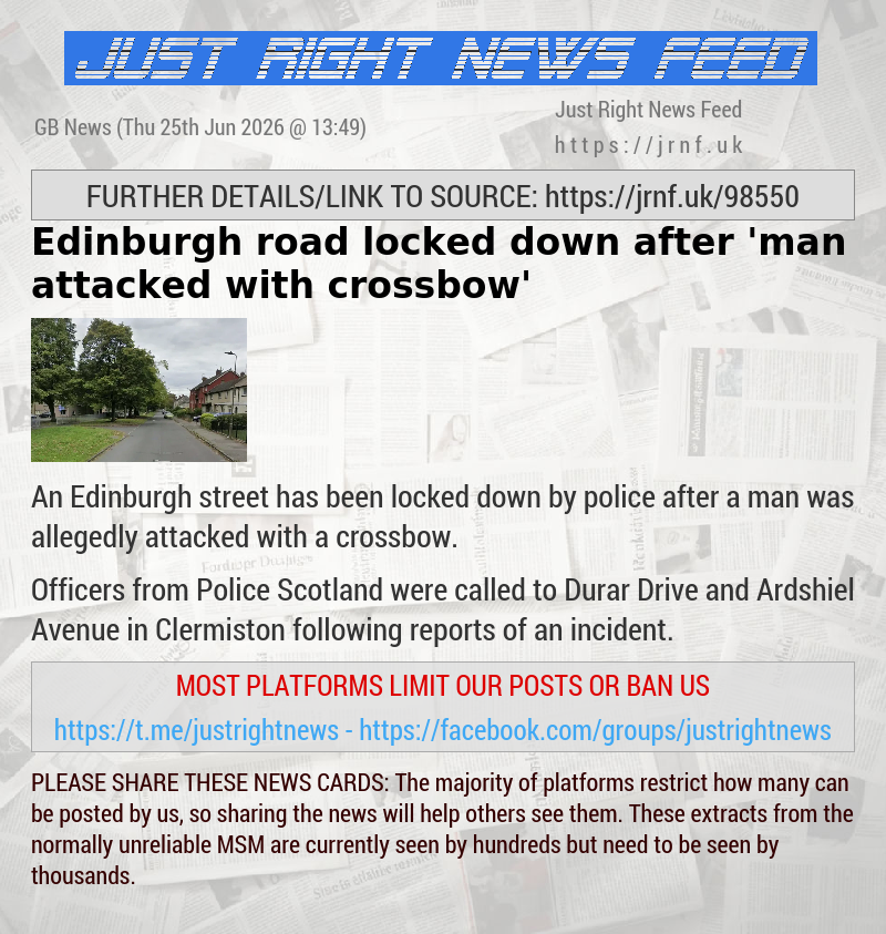 Edinburgh road locked down after ’man attacked with crossbow’