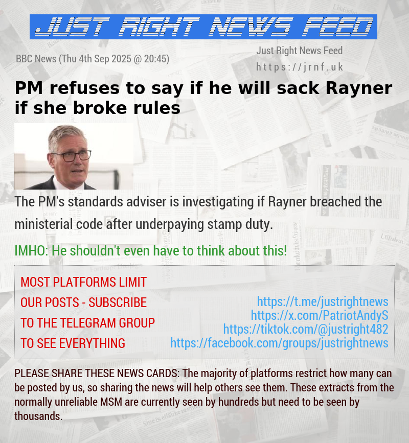 PM refuses to say if he will sack Rayner if she broke rules