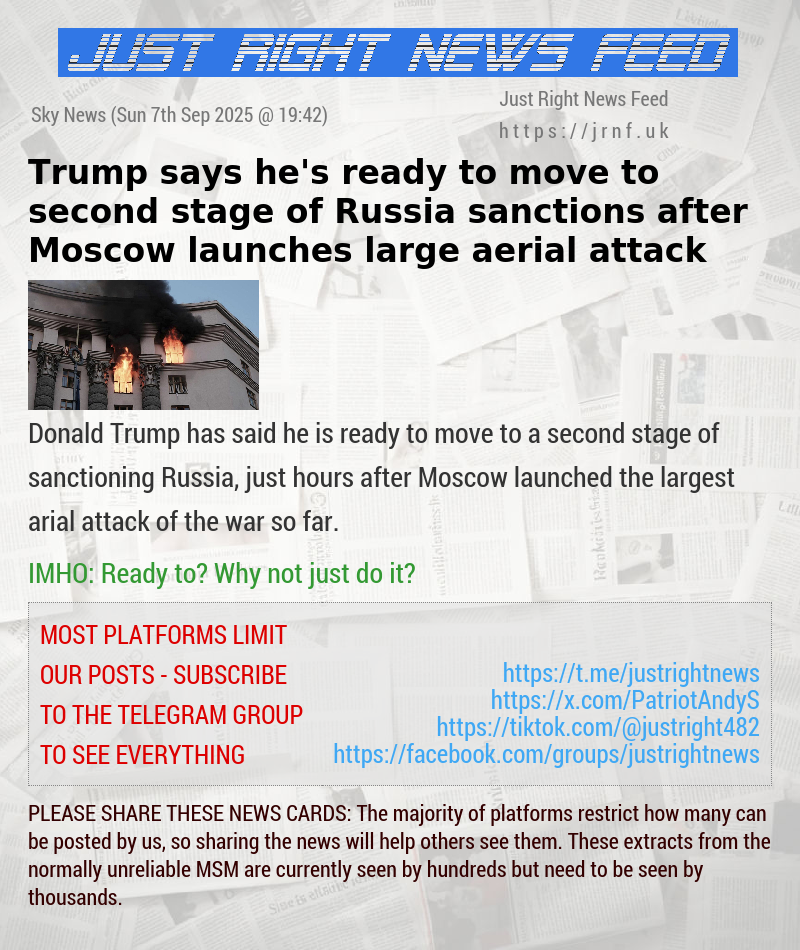 Trump says he’s ready to move to second stage of Russia sanctions after Moscow launches large aerial attack