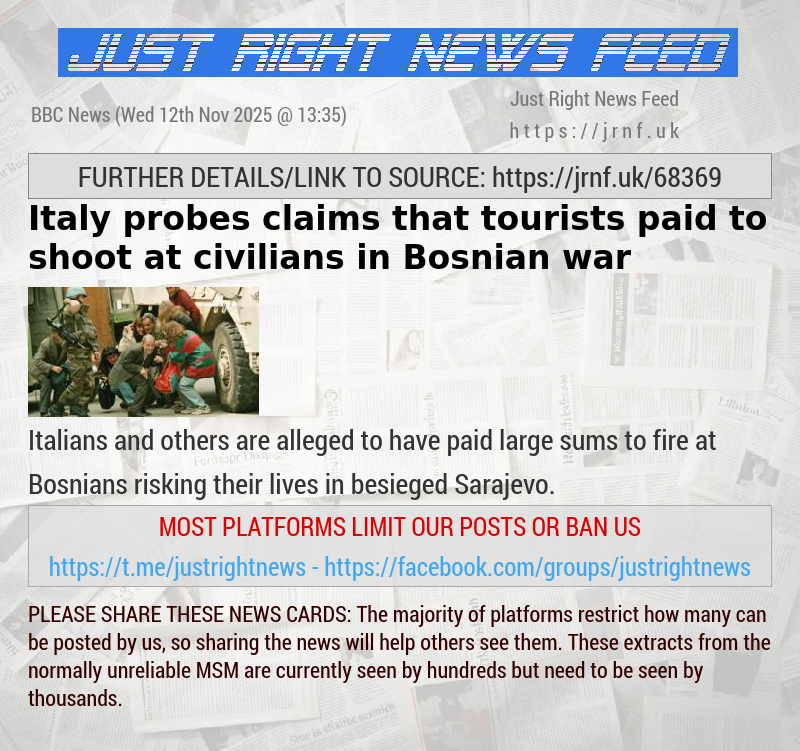 Italy probes claims that tourists paid to shoot at civilians in Bosnian war