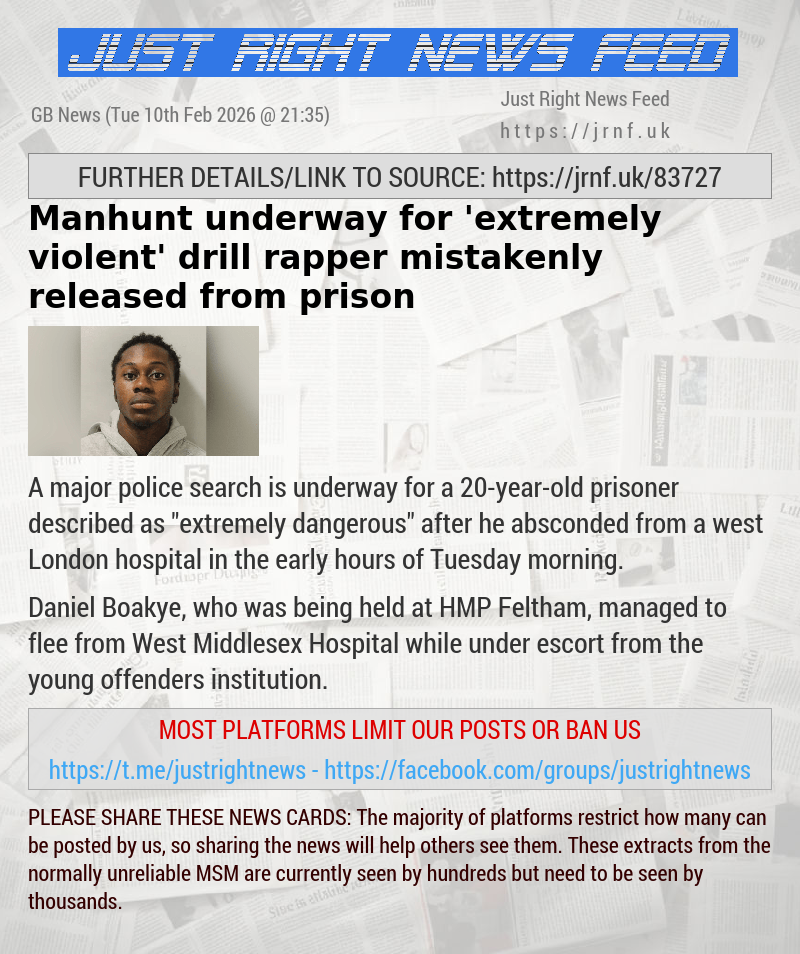 Manhunt underway for ’extremely violent’ drill rapper mistakenly released from prison
