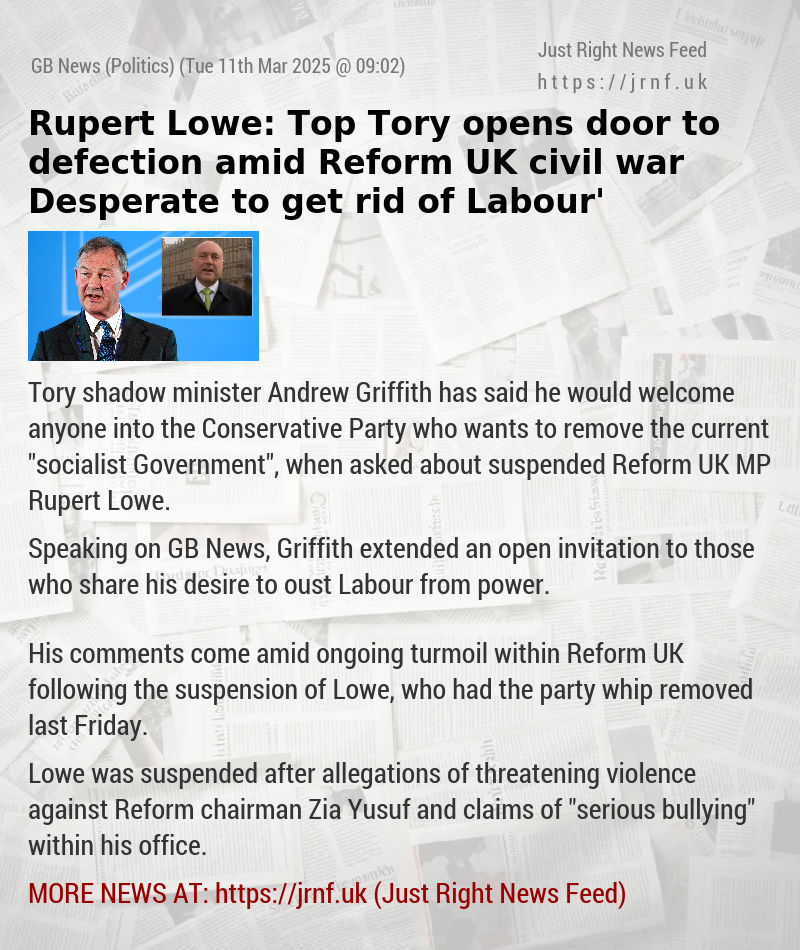 Rupert Lowe: Top Tory opens door to defection amid Reform UK civil war — ‘Desperate to get rid of Labour’