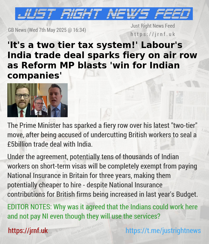 ’It’s a two—tier tax system!’ Labour’s India trade deal sparks fiery on—air row as Reform MP blasts ’win for Indian companies’