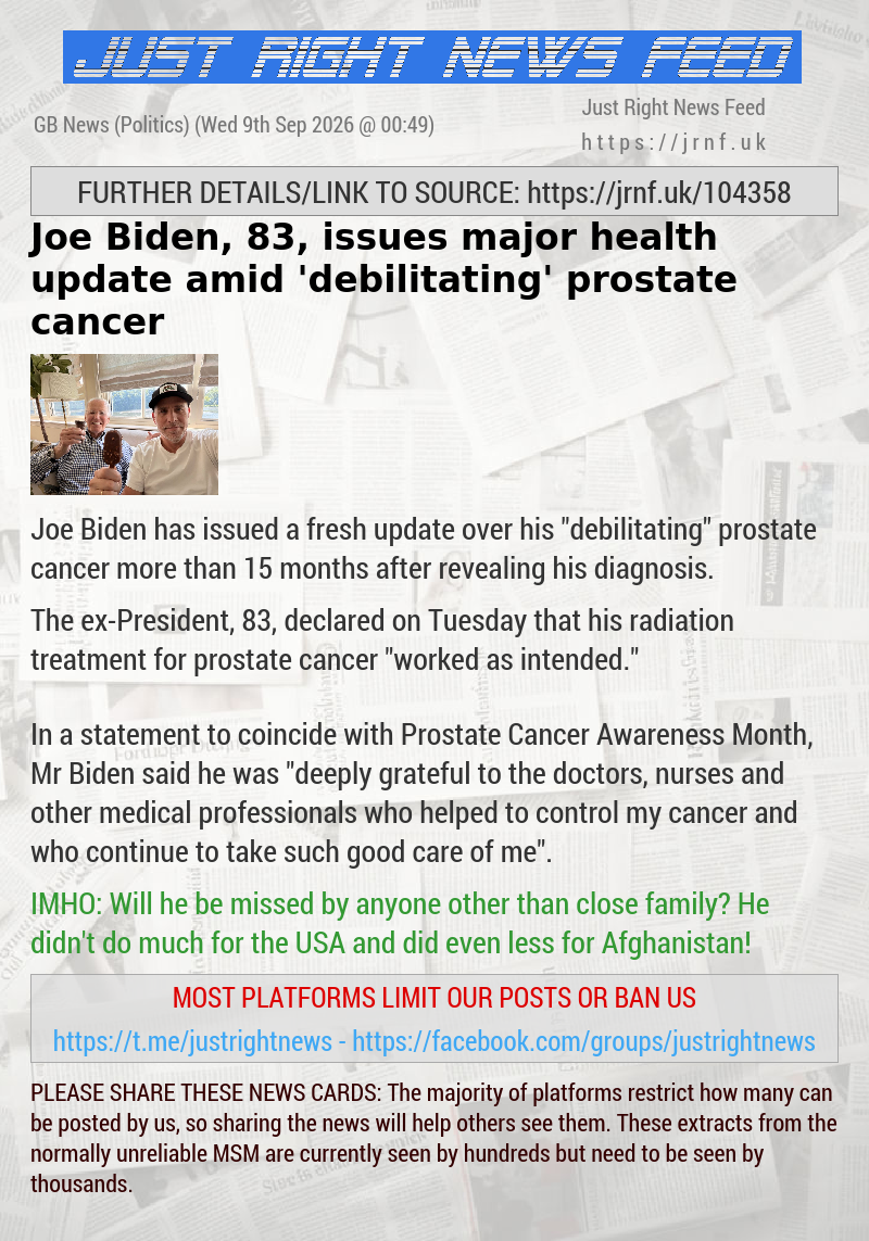 Joe Biden, 83, issues major health update amid ’debilitating’ prostate cancer
