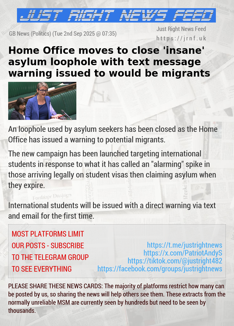 Home Office moves to close ’insane’ asylum loophole with text message warning issued to would—be migrants